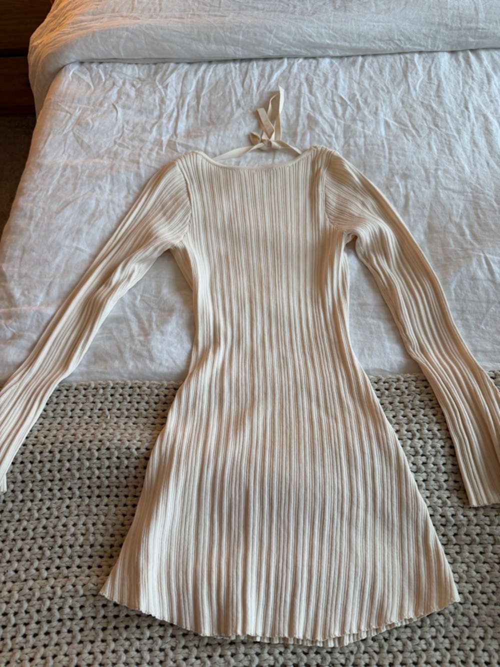 Princess Polly Cream Ribbed Long Sleeve Dress